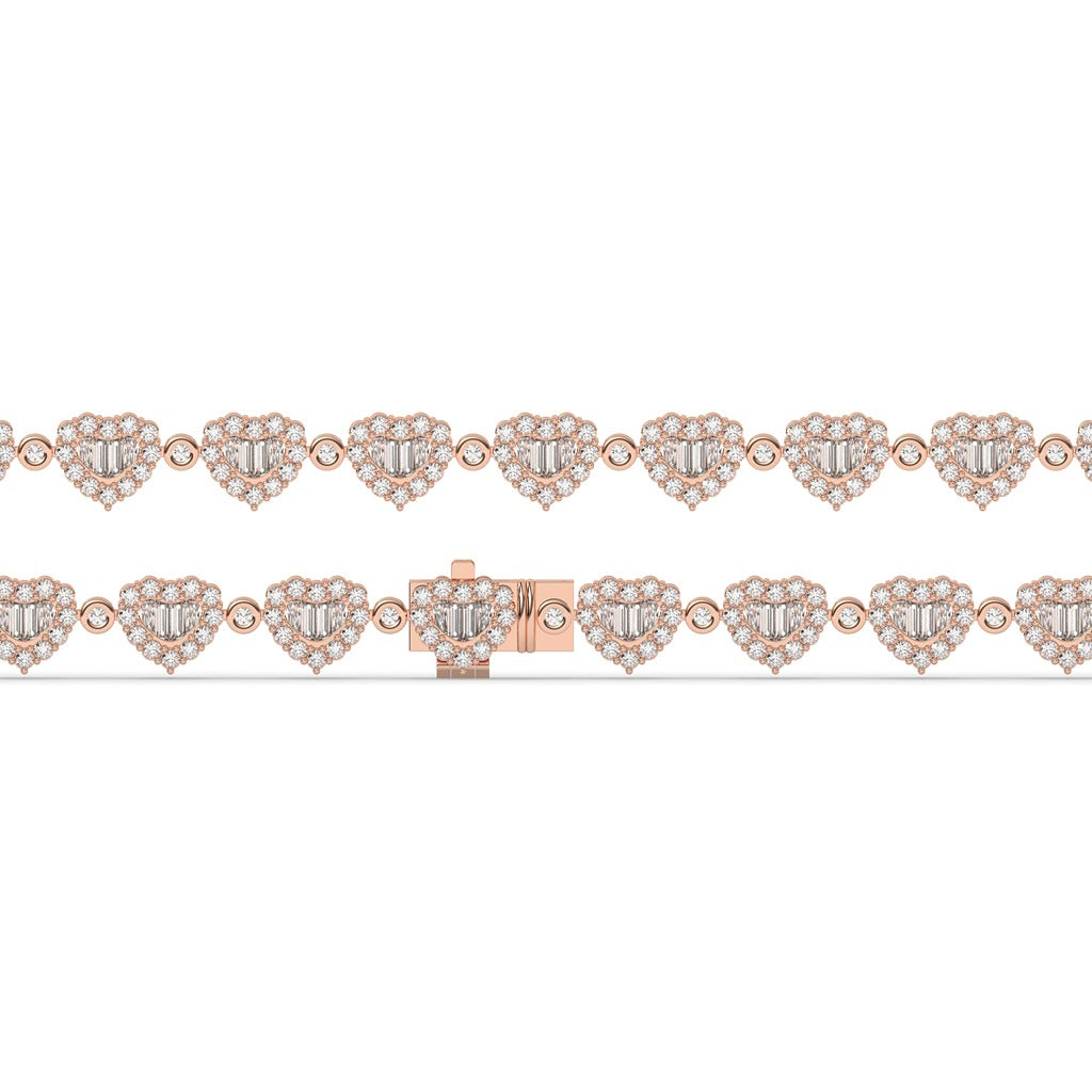 Gold Heart Baguette Diamond Bracelet)