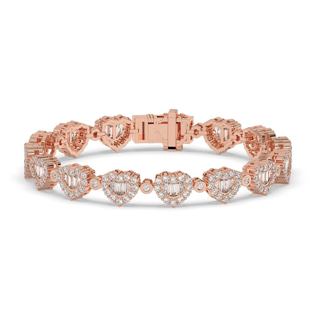 Gold Heart Baguette Diamond Bracelet)