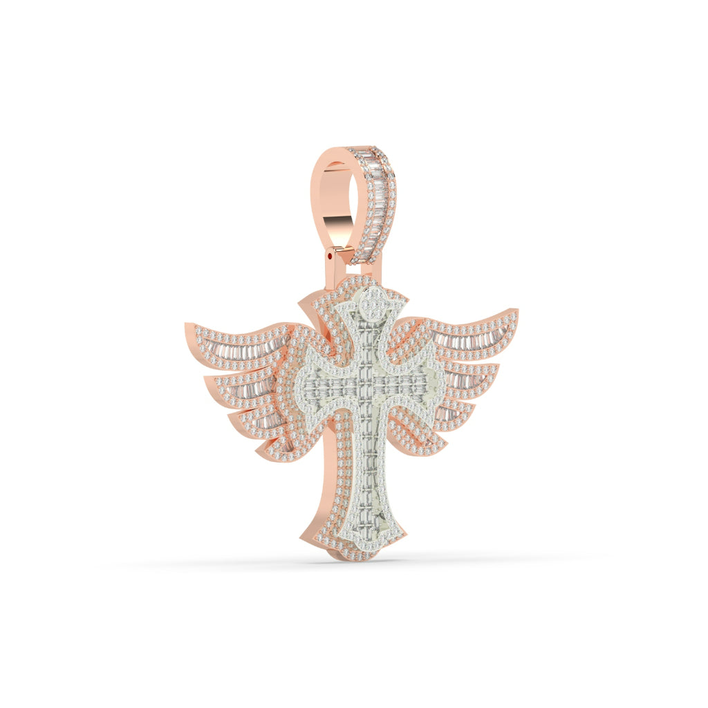 Angel Wings Diamond Cross Pendant