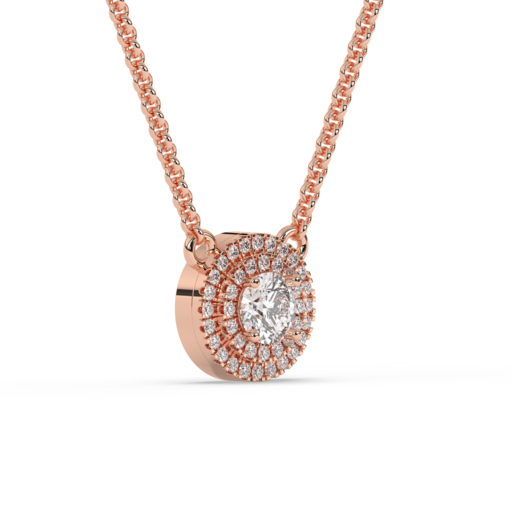 Double Halo Round Diamond Necklace