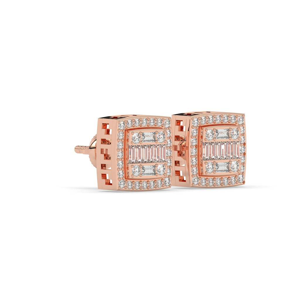 Geometric Baguette Square Diamond Studs