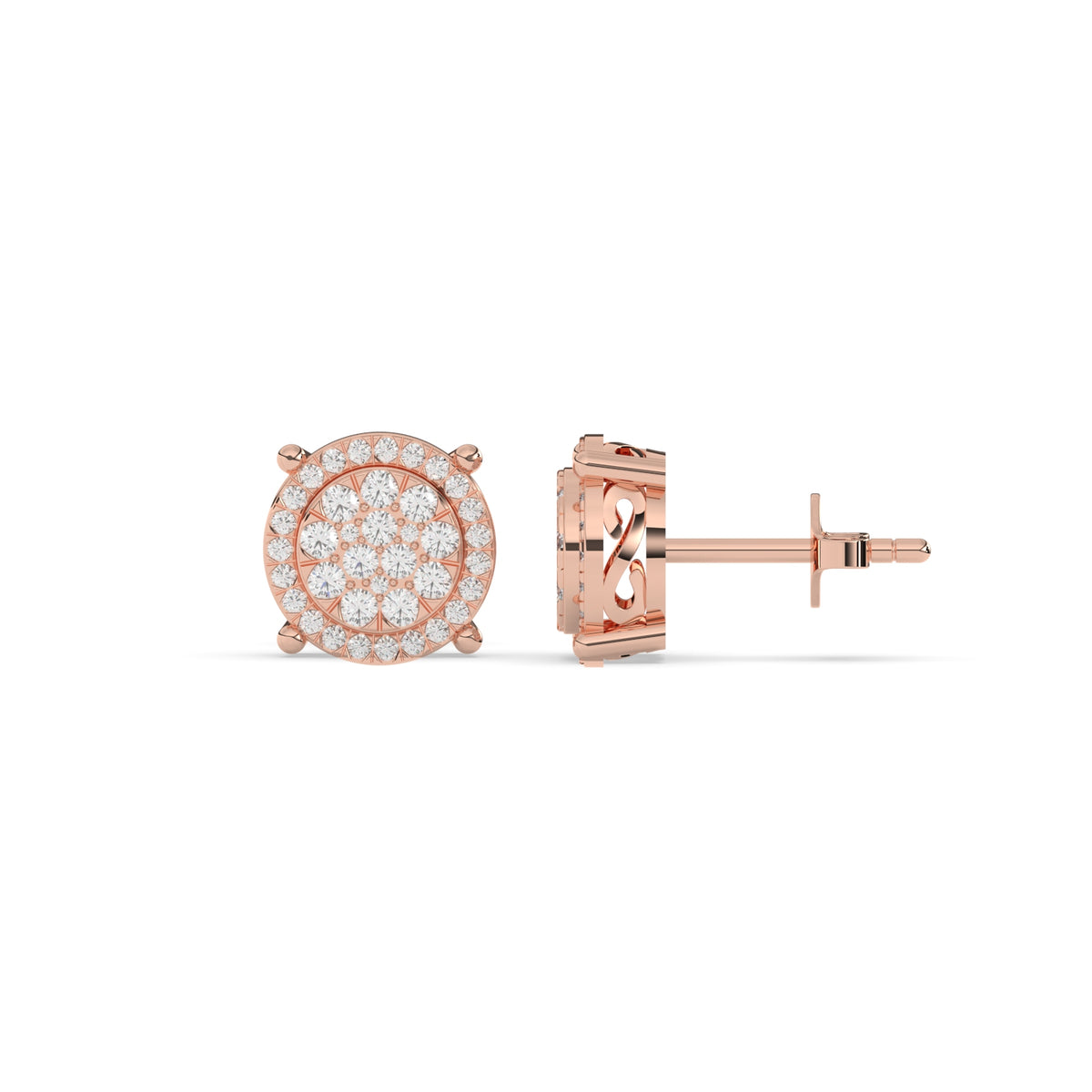 Radiant Circle Diamond Stud Earrings