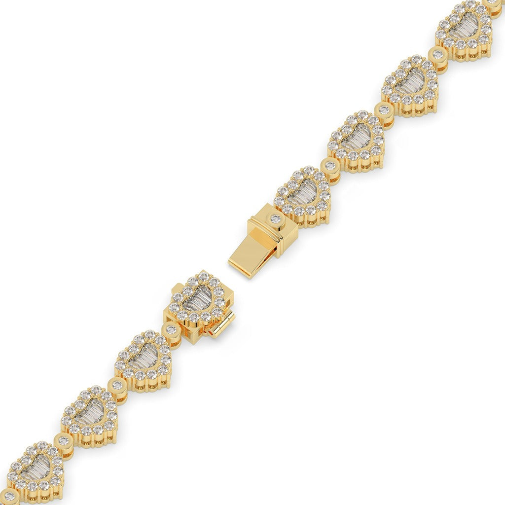 Gold Heart Baguette Diamond Bracelet)