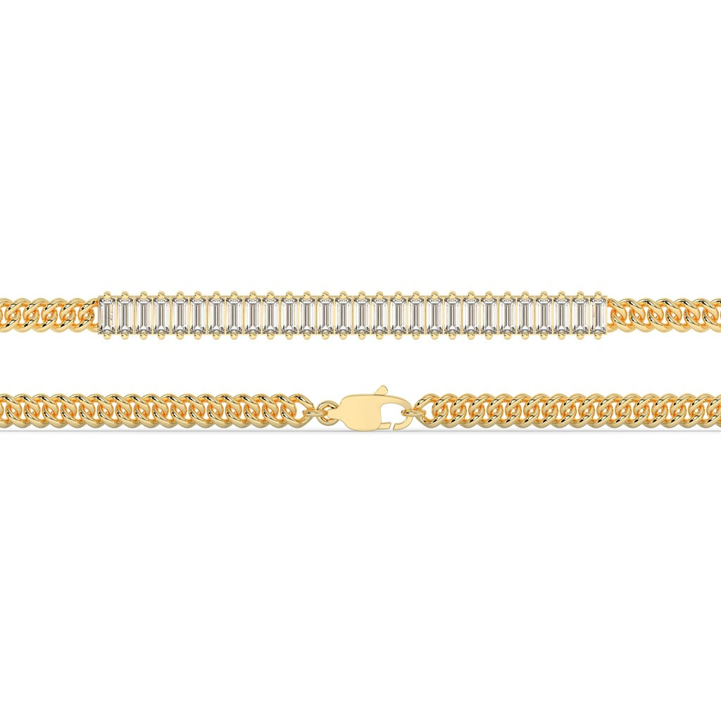 Gold Baguette Diamond Chain Bracelet