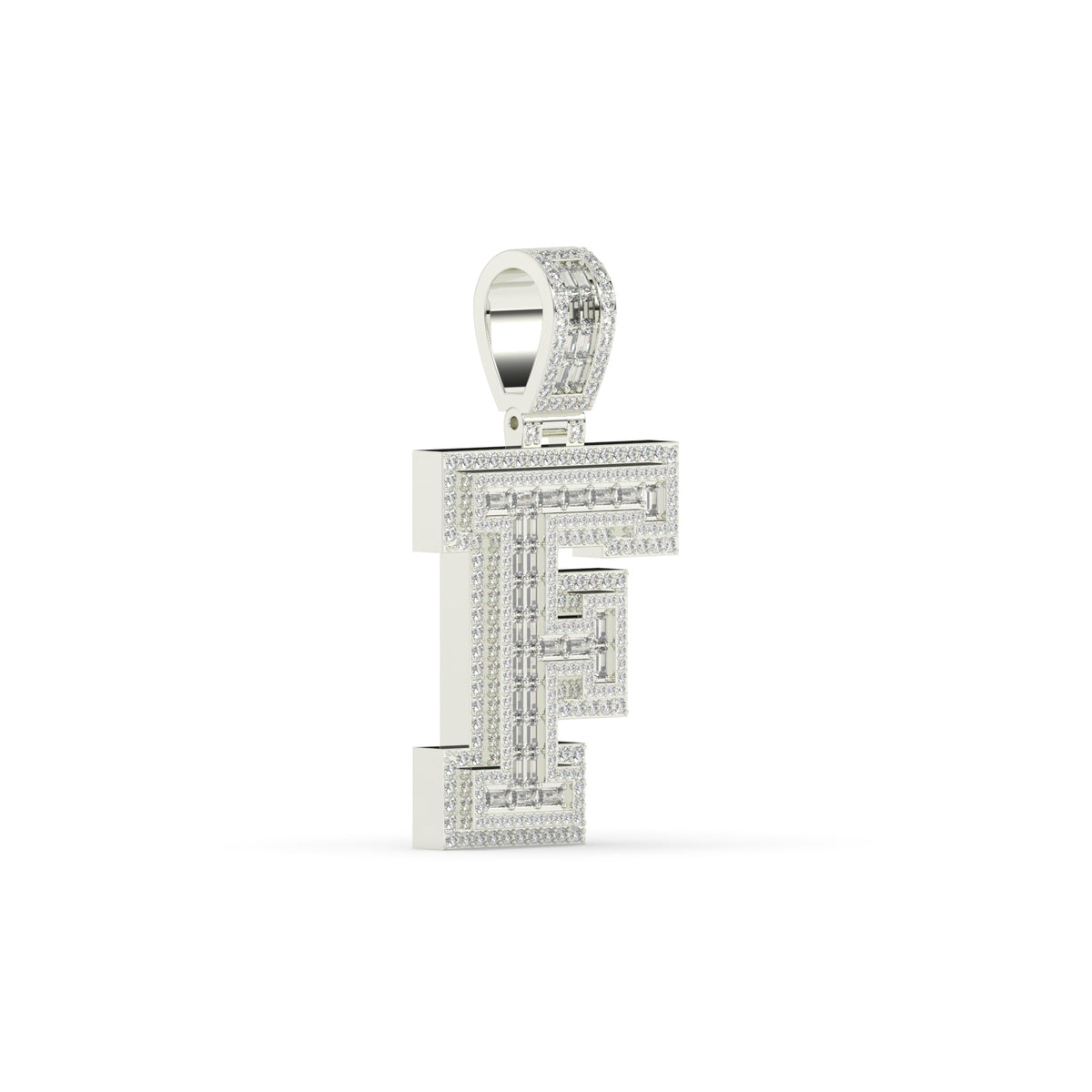 F Shaped Iced Out Pendant