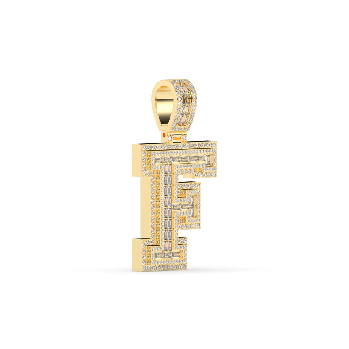 F Shaped Iced Out Pendant