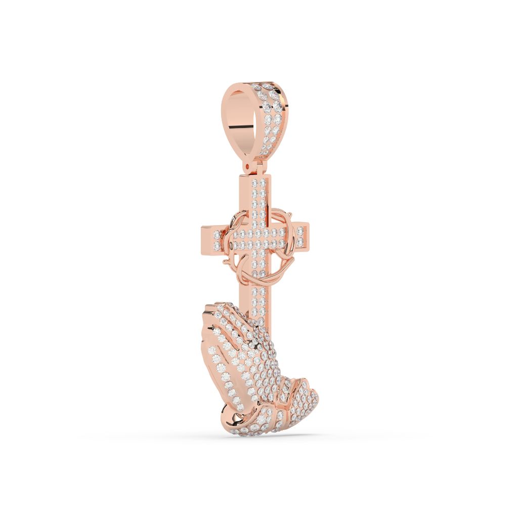 Diamond Praying Hands Cross Pendant