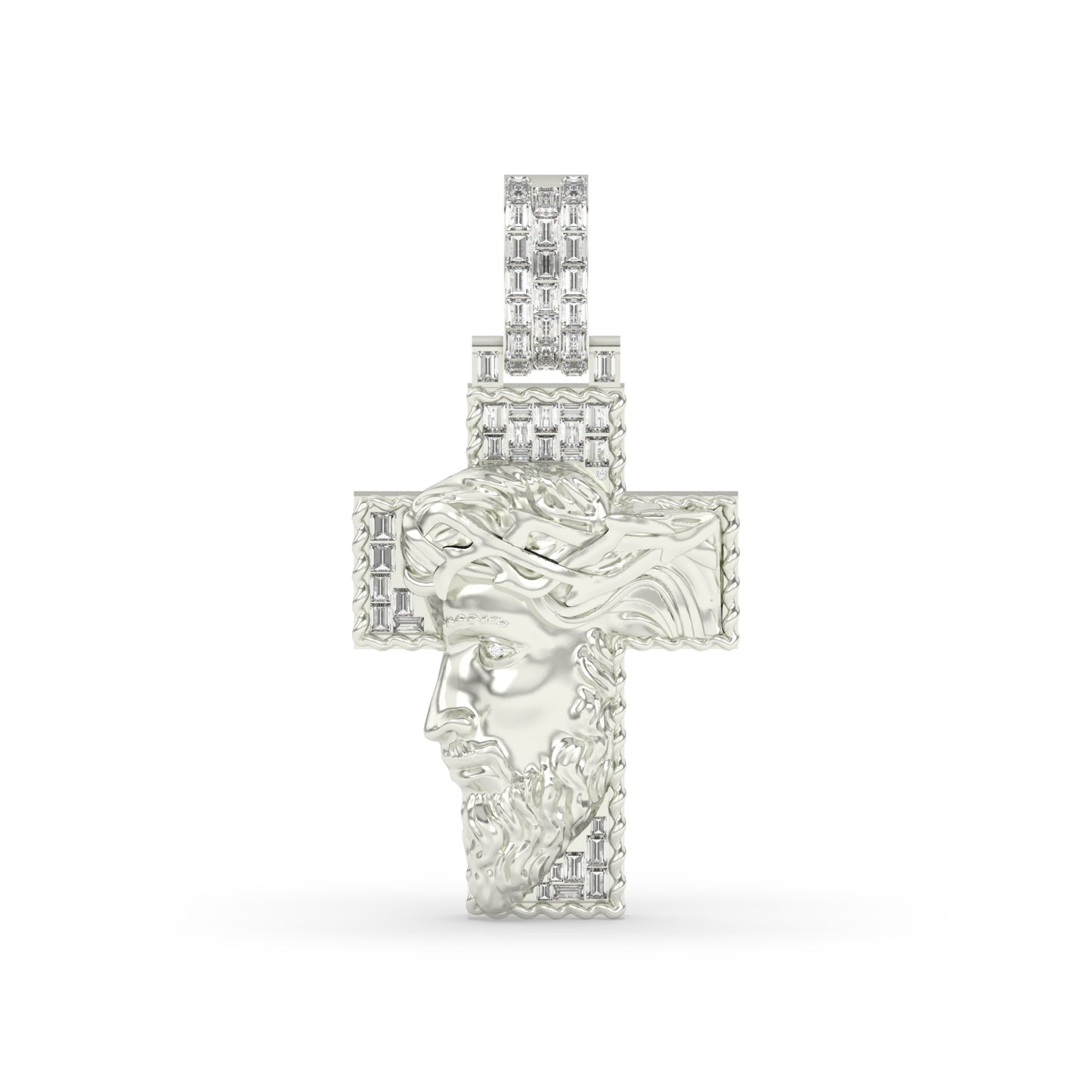 Baguette Diamond Jesus Head Cross Charm