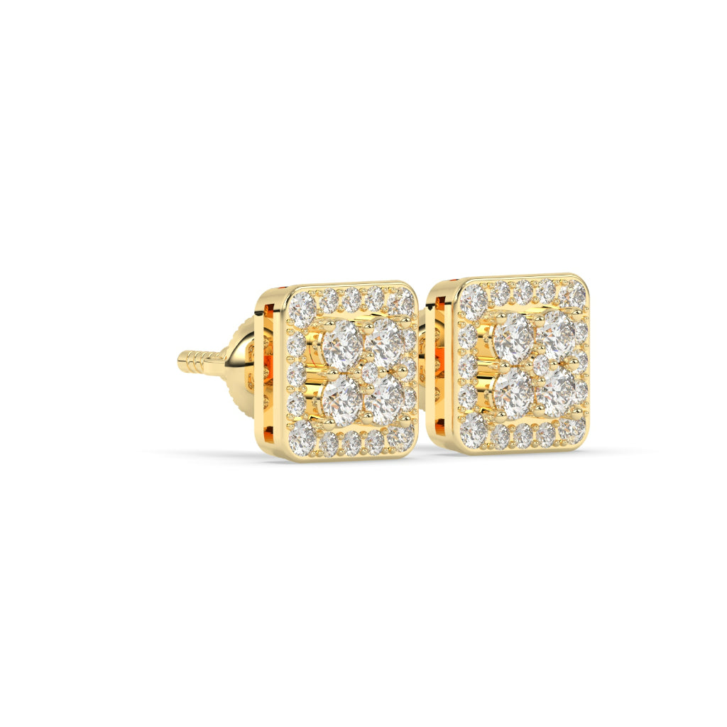 Square Cluster Diamond Stud Earrings