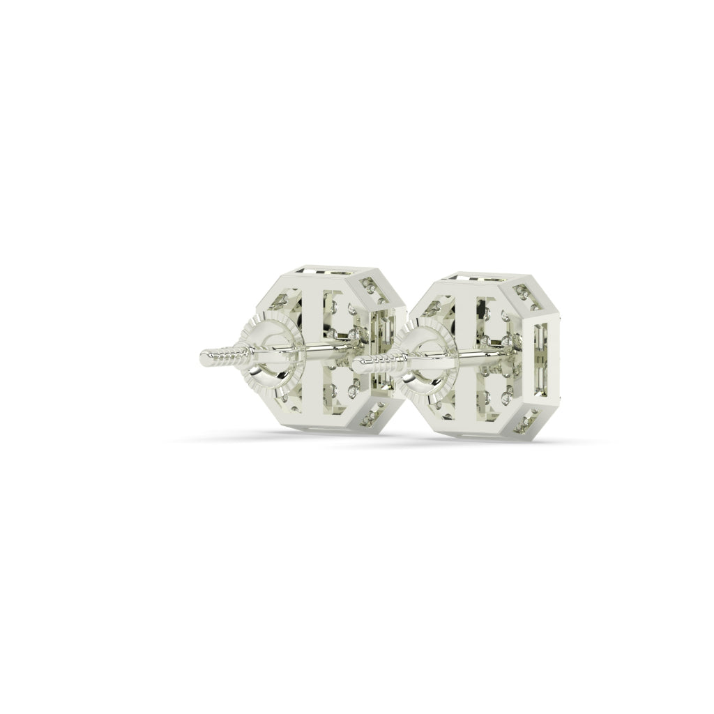 Octagon Baguette Cluster Stud Earrings