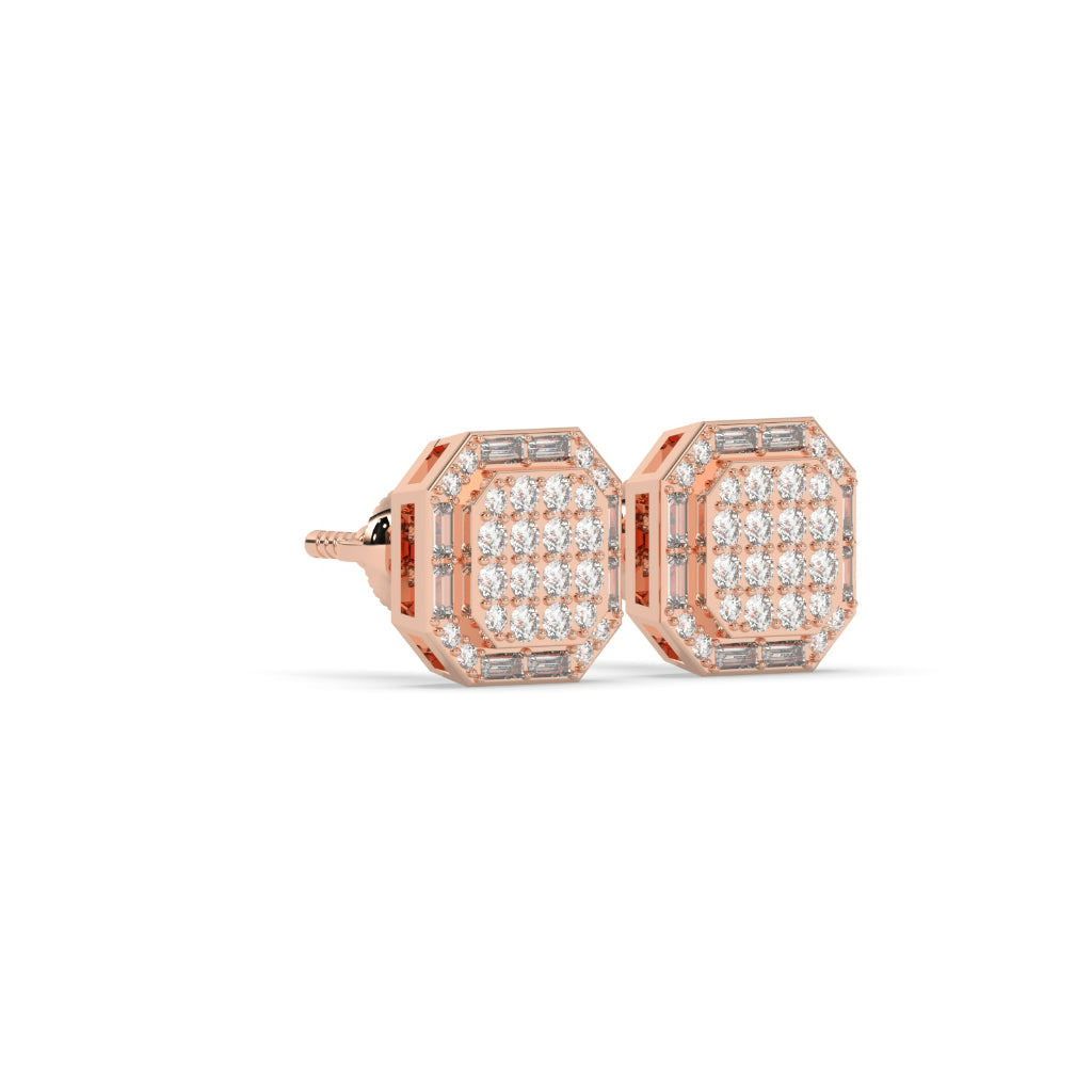 Octagon Baguette Cluster Stud Earrings