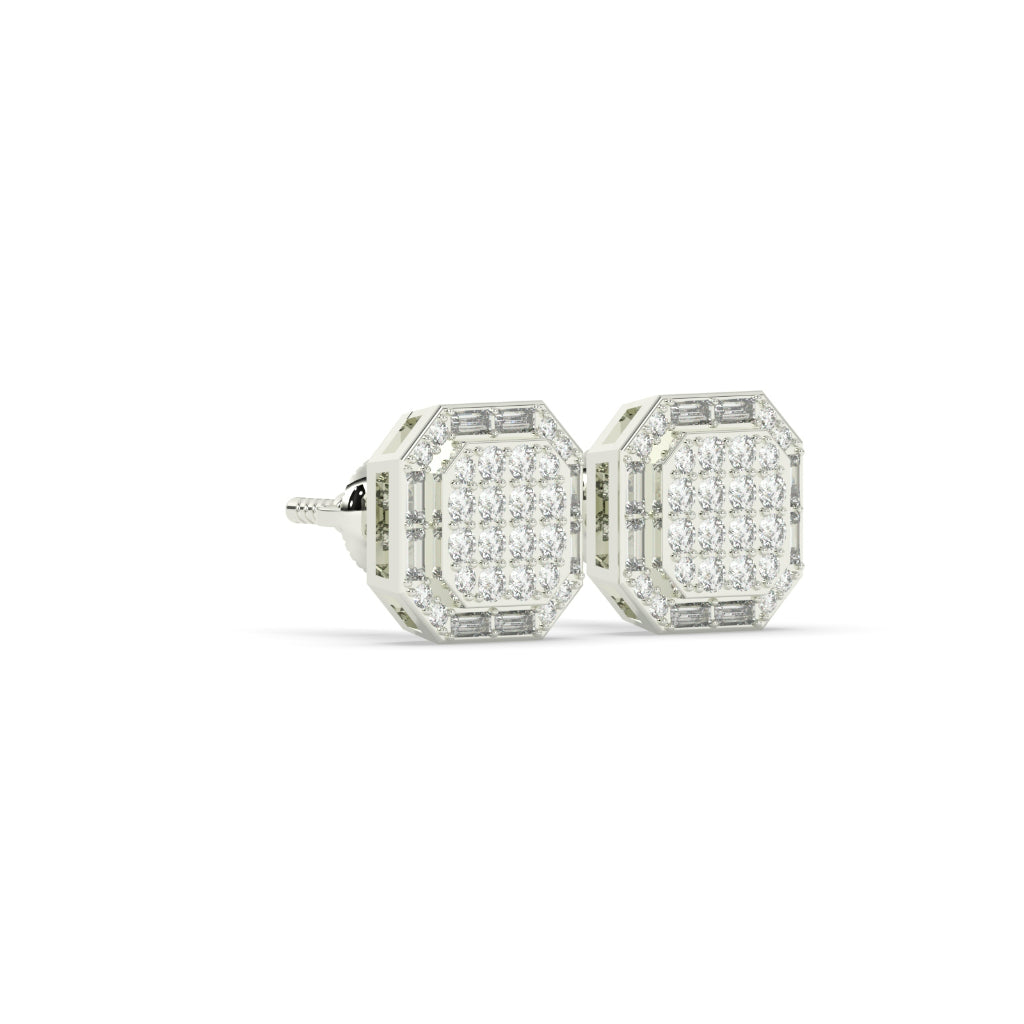 Octagon Baguette Cluster Stud Earrings