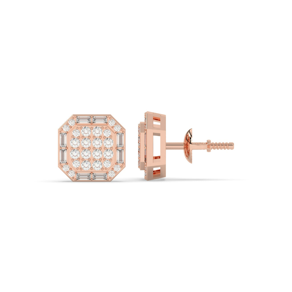Octagon Baguette Cluster Stud Earrings