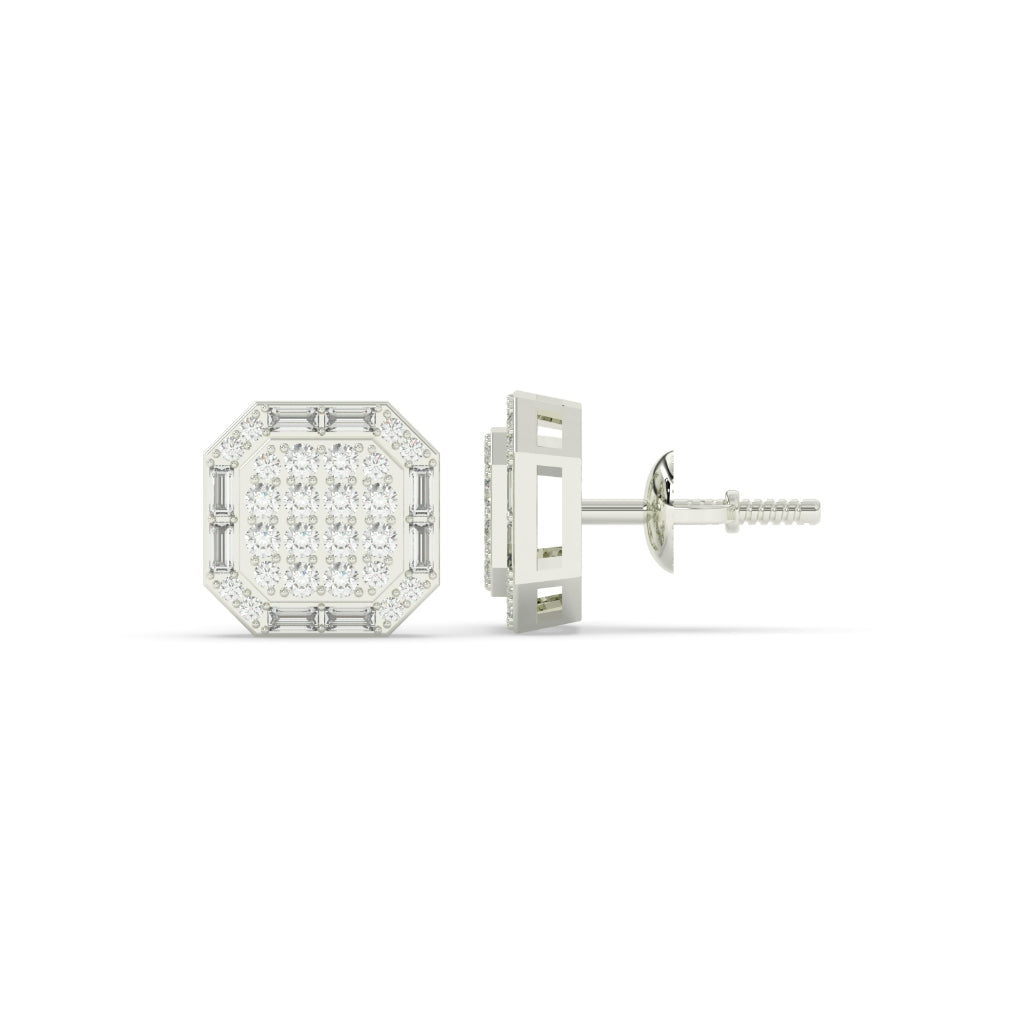 Octagon Baguette Cluster Stud Earrings