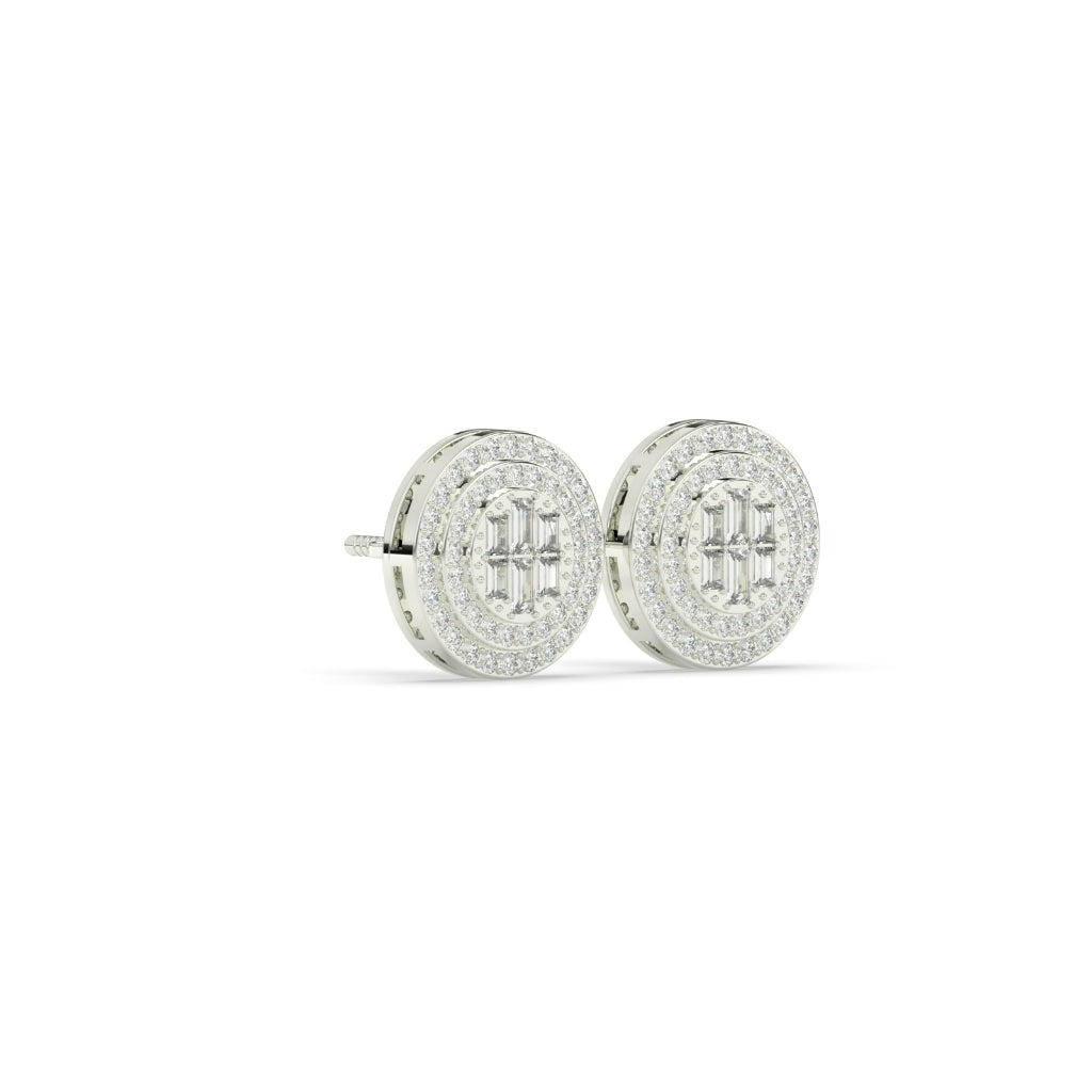Baguette Cluster Double Halo Studs