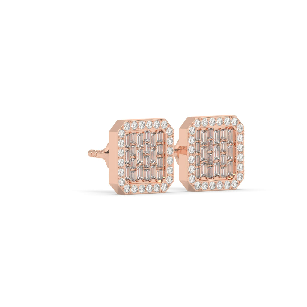 Baguette Grid Square Stud Earrings