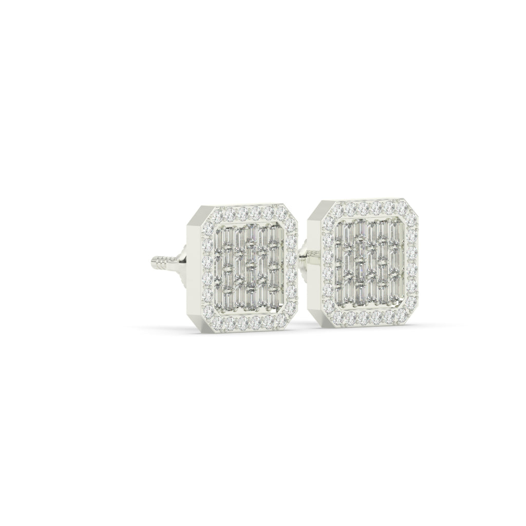 Baguette Grid Square Stud Earrings