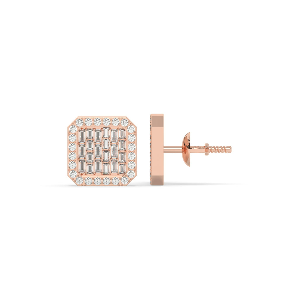 Baguette Grid Square Stud Earrings