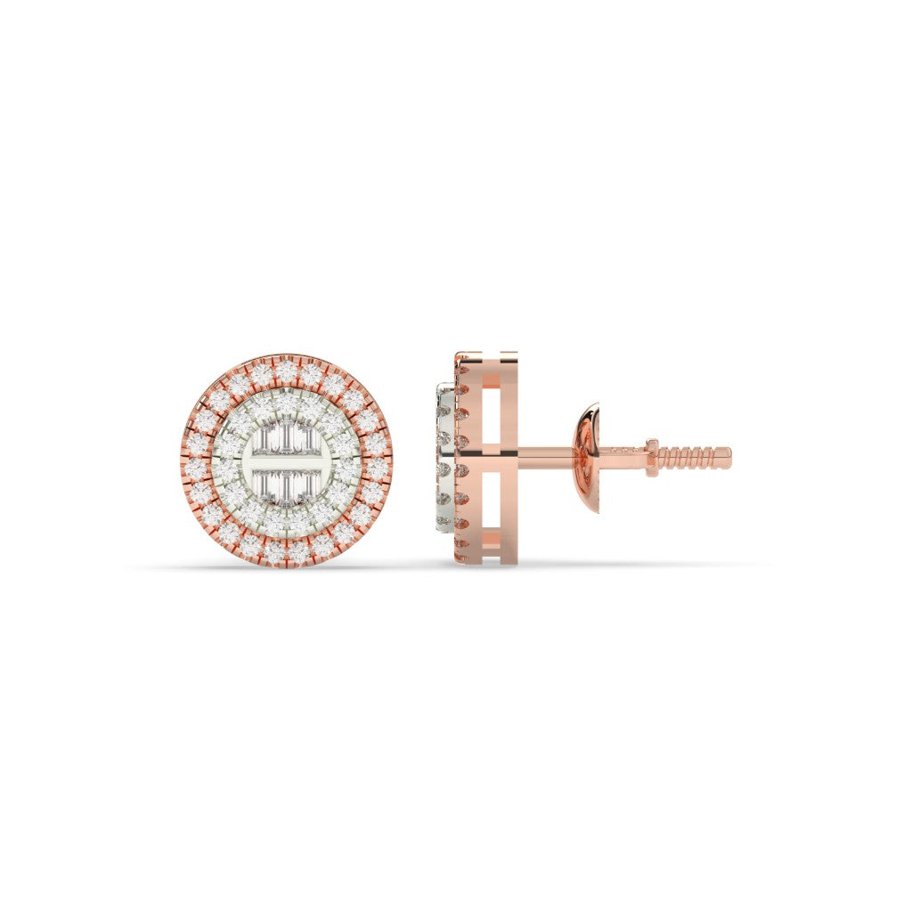 Double Halo Baguette Diamond Studs