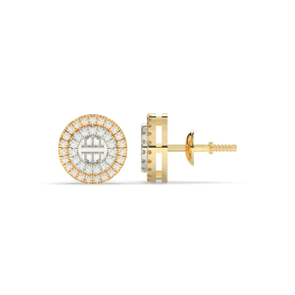 Double Halo Baguette Diamond Studs