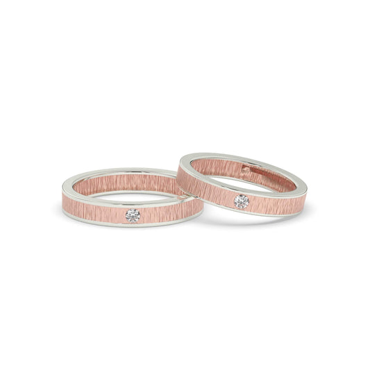 Brushed Gold Diamond Couple Bands