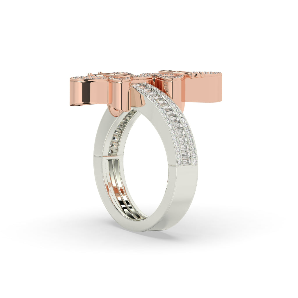 Twin Butterfly Baguette Diamond Ring