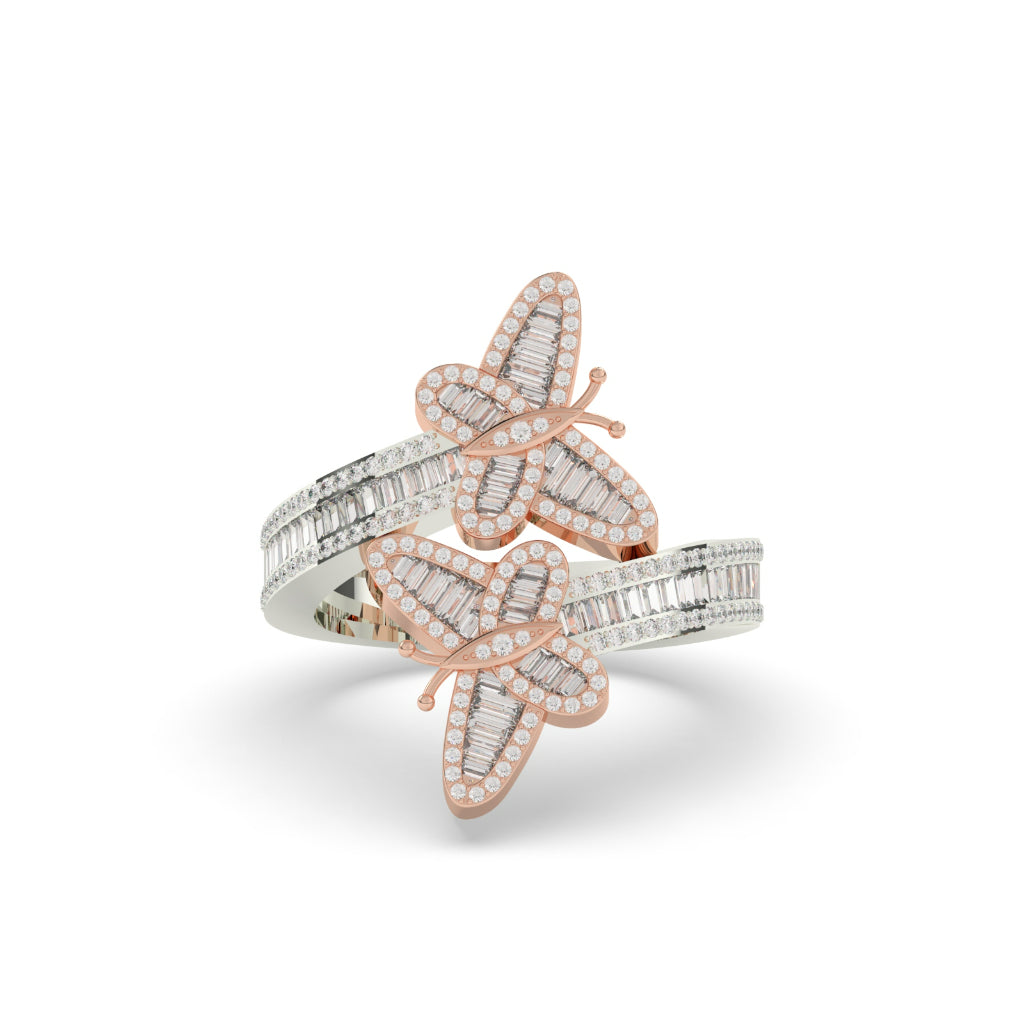 Twin Butterfly Baguette Diamond Ring