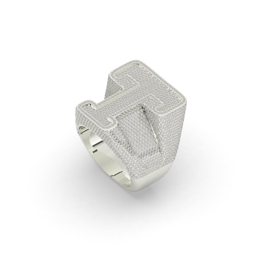 Iced Bold T Statement Ring