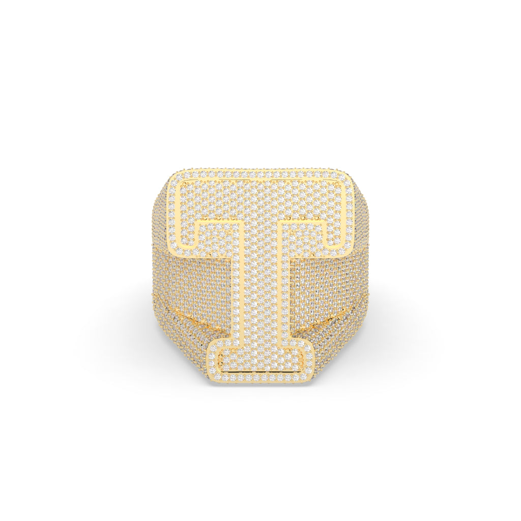 Iced Bold T Statement Ring