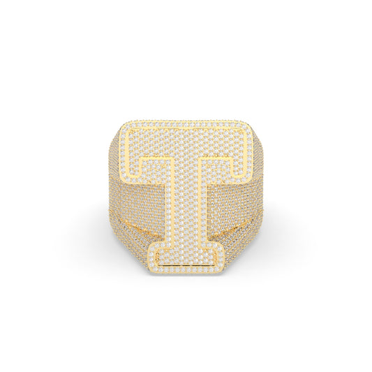 Iced Bold T Statement Ring