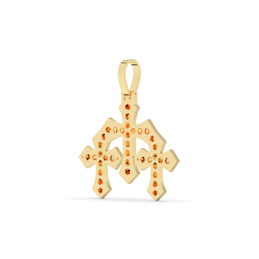Triple Gothic Cross Gold Pendant