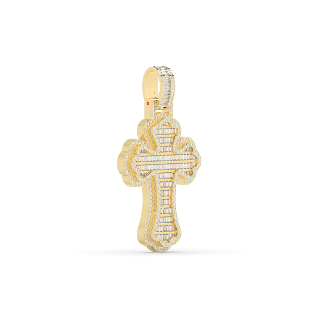 Baguette Diamond Curved Cross Pendant