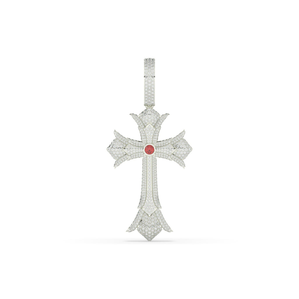 Red Center Gothic Cross Pendant
