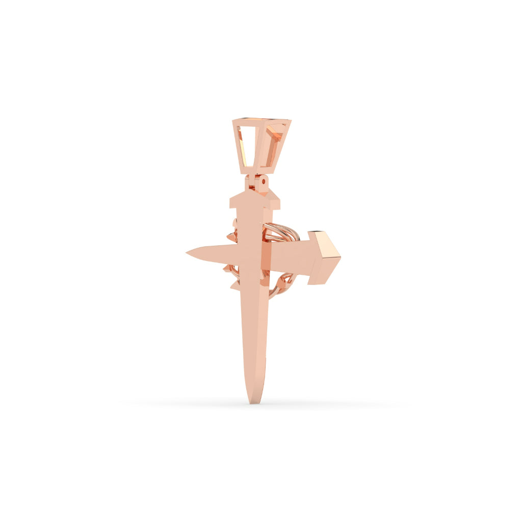 Gold Nail Cross Pendant with Crown of Thorns