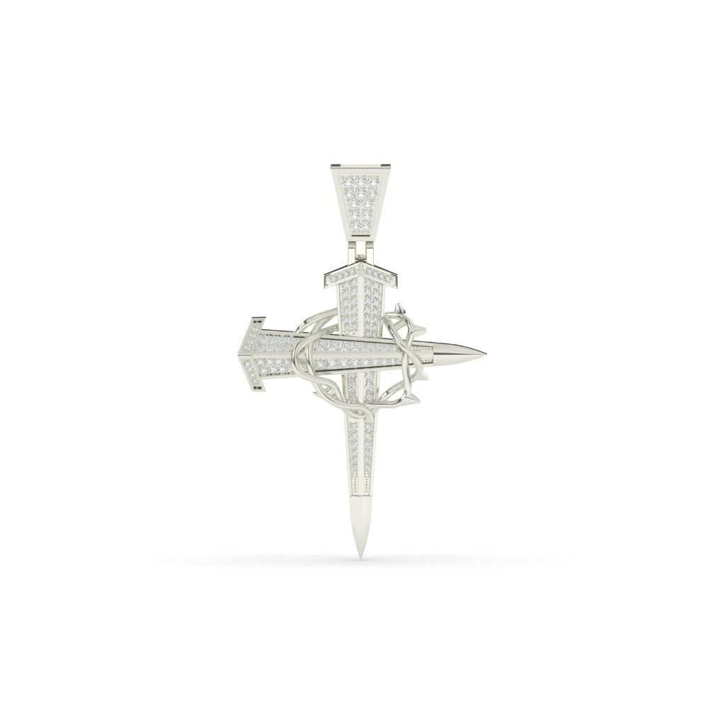 Gold Nail Cross Pendant with Crown of Thorns
