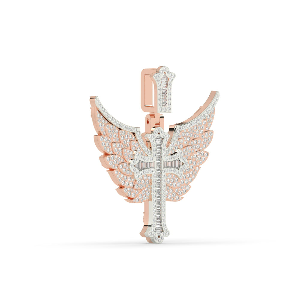 Angel Wings Baguette Cross Pendant
