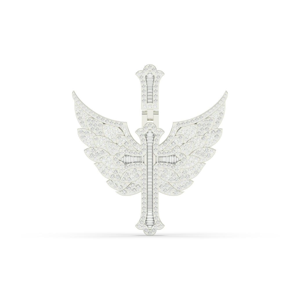Angel Wings Baguette Cross Pendant