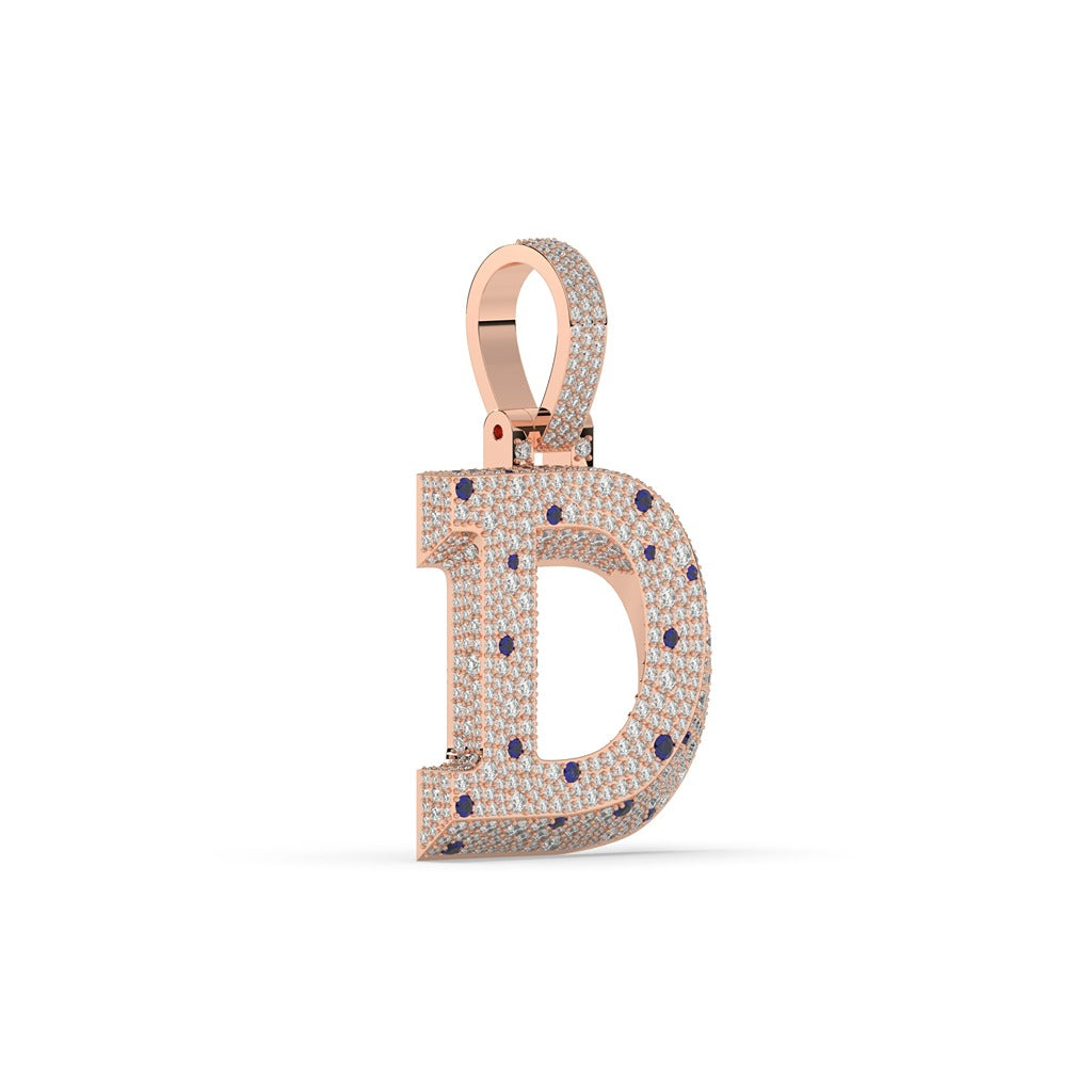Iced Blue Dot D Pendant