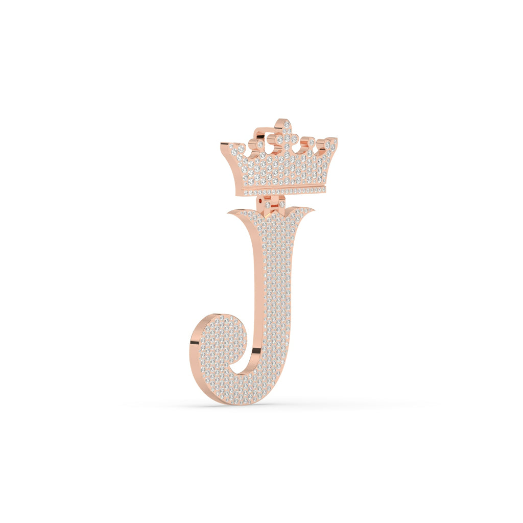 Crowned J Iced Letter Pendant