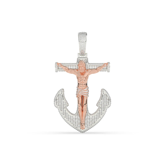 Jesus On Anchor Diamond Pendant
