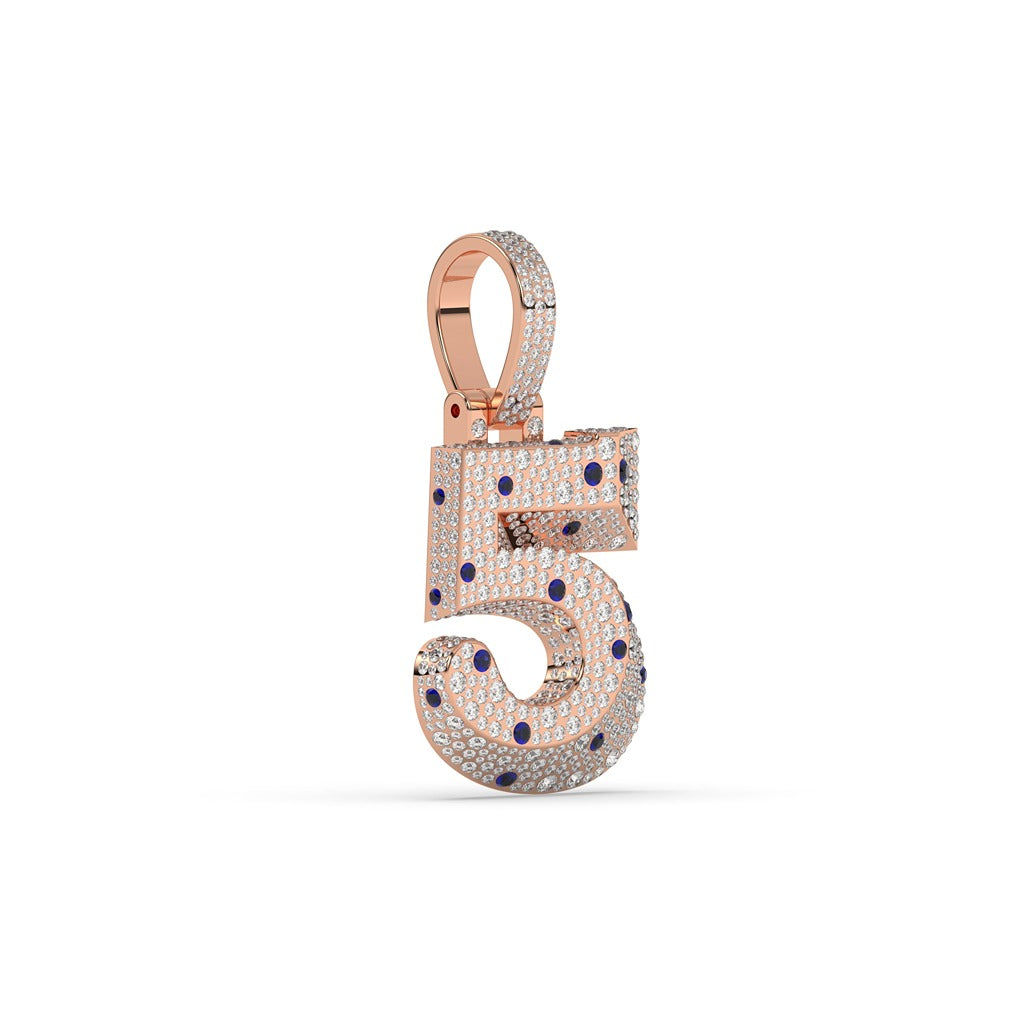 Number Five Diamond Iced Charm